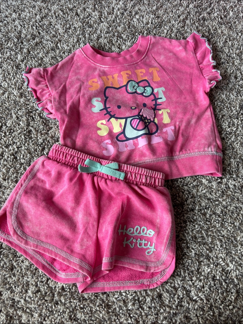 Hello Kitty Bright Pink Short Set with Mint Bow Accent